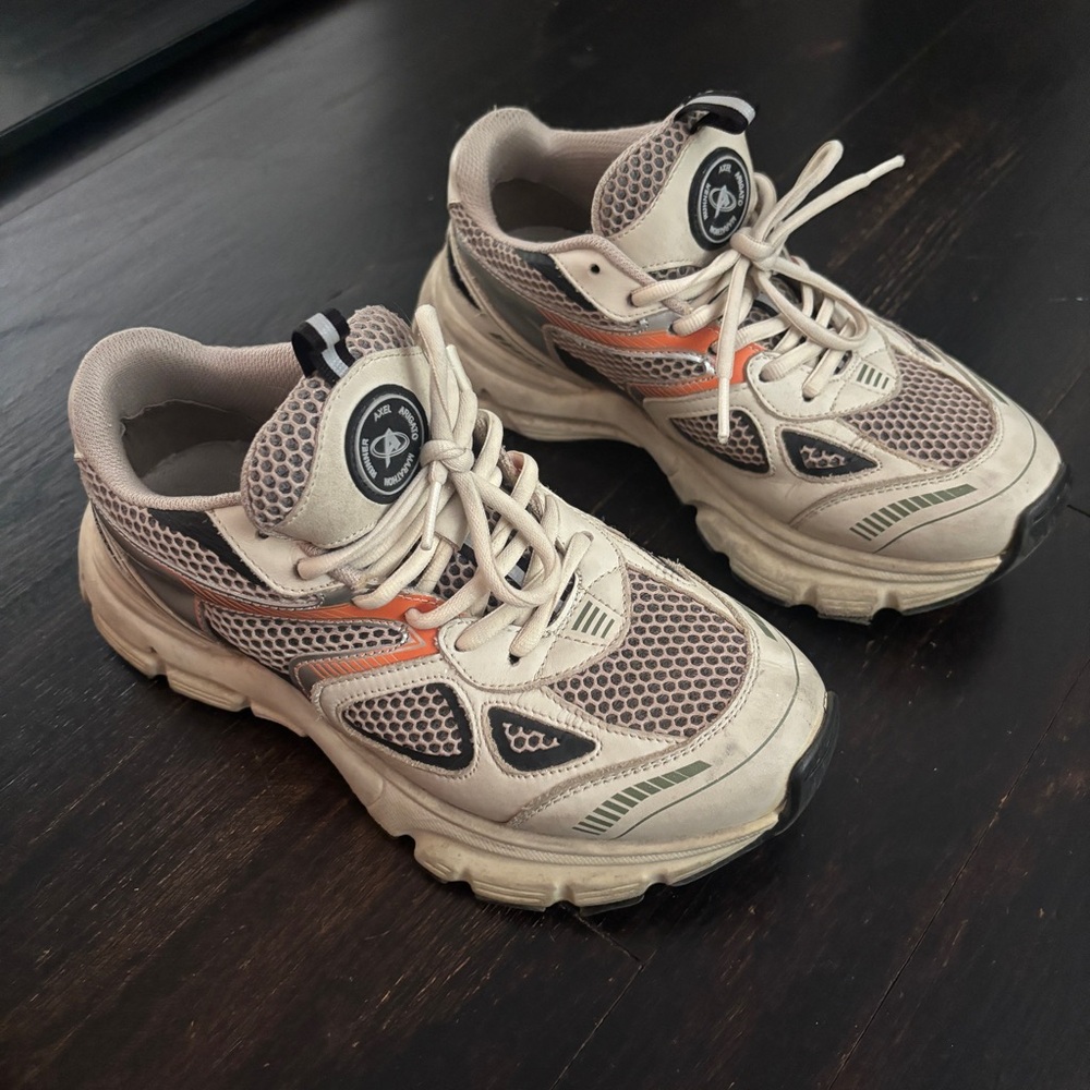 Axel Arigato Chunky Mesh Athletic Sneakers in Beige with Orange Accents